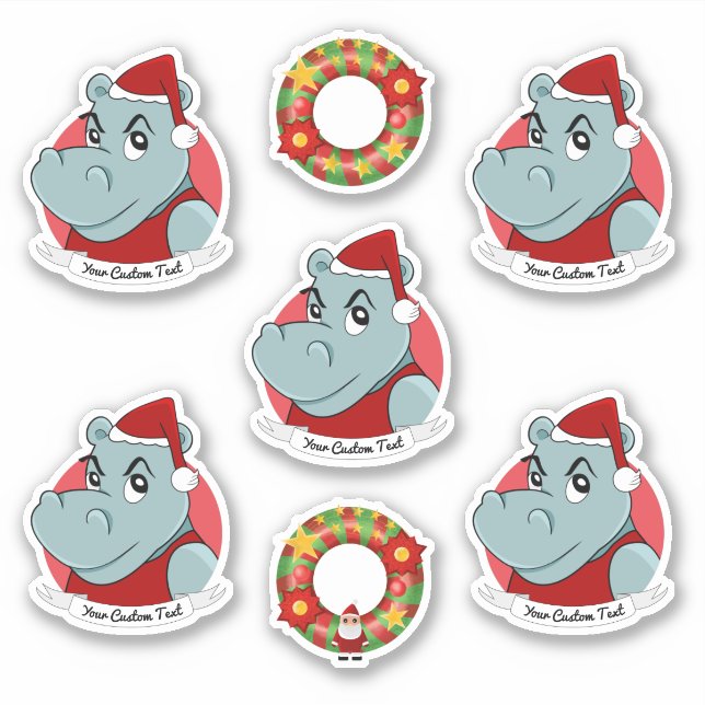 Hippo Santa Claus Christmas cartoon Sticker (Front)