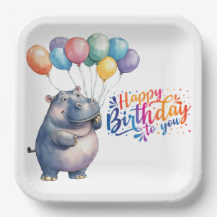 Hippo says Happy Birthday to you Paper Plate
