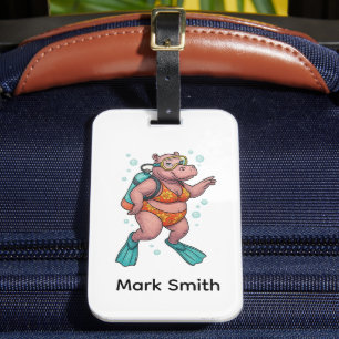 Hippo Scuba diver underwater  Luggage Tag