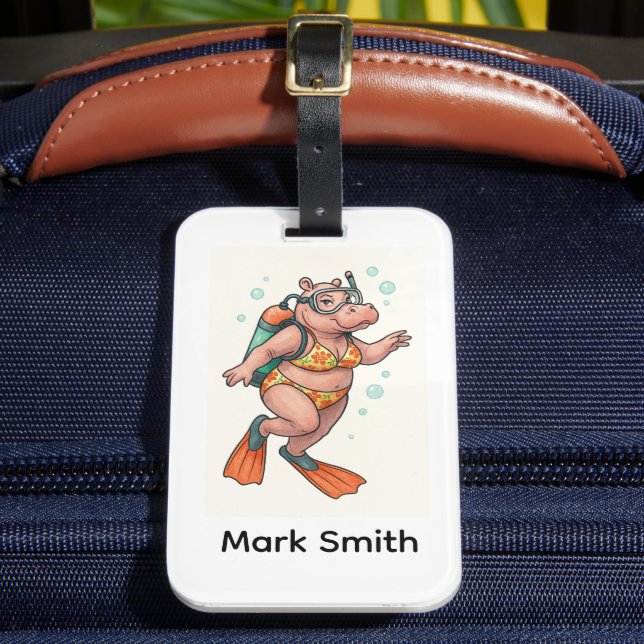 Hippo Scuba diver underwater  Luggage Tag (Front Insitu 2)