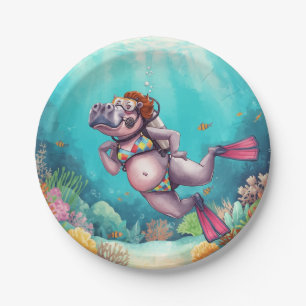 Hippo Scuba diver underwater  Paper Plate