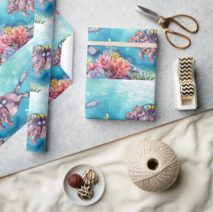 Hippo Scuba diver underwater  Wrapping Paper