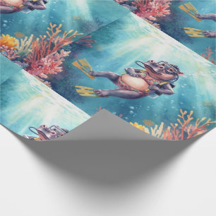 Hippo Scuba diver underwater  Wrapping Paper