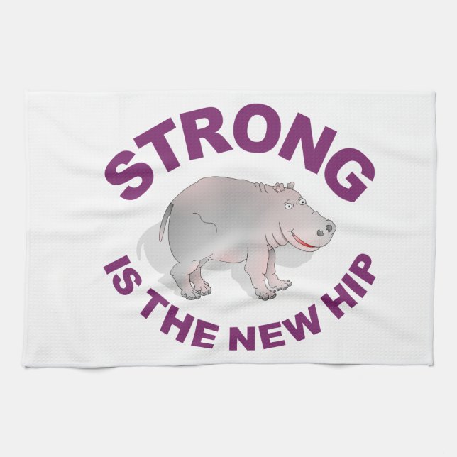 Hippo, strong is the new hip tea towel (Horizontal)