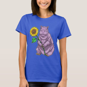 Hippo Sunflower Flower T-Shirt