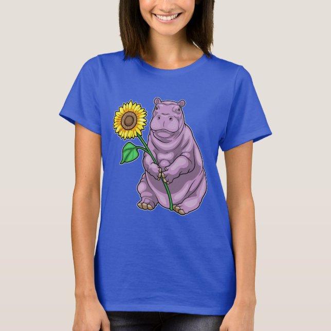 Hippo Sunflower Flower T-Shirt (Front)