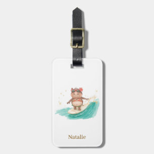 Hippo Surfer on Surf Board Luggage Tag