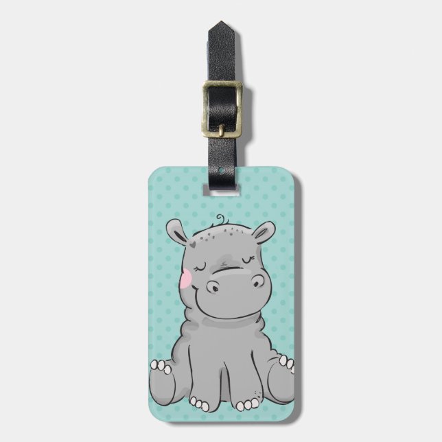 Hippo Sweet Cartoon Custom Luggage Tag (Front Vertical)