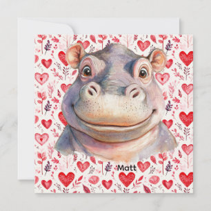 Hippo Valentine's Day with lots of hearts Holiday Card