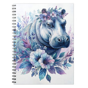 Hippo Watercolor Floral Art Notebook
