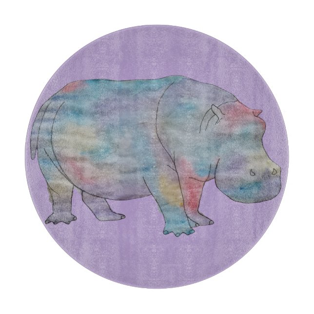 Hippo watercolour cutting board (Front)