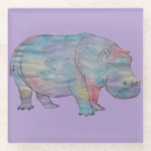 Hippo watercolour glass coaster