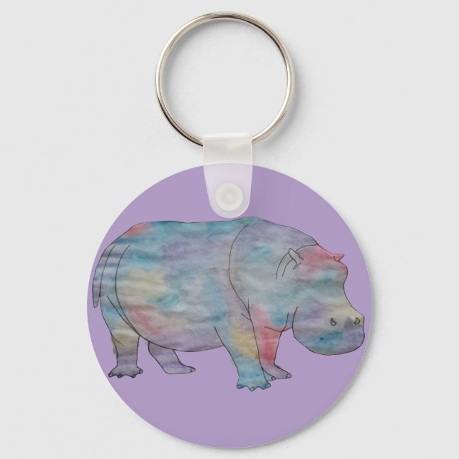Hippo watercolour key ring (Front)