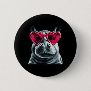 Hippo Wearing Gles Heart Valentines Day Hippopotam 6 Cm Round Badge