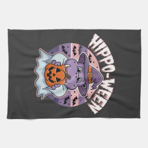 Hippo-ween Spooky Halloween Moo Deng Hippo Ghost Tea Towel