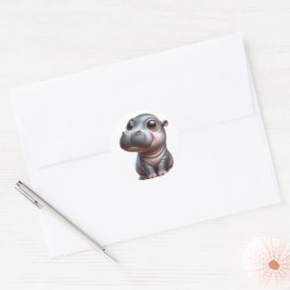 Hippo Whimsy Adorable Cartoon Hippo Character Post Classic Round Sticker