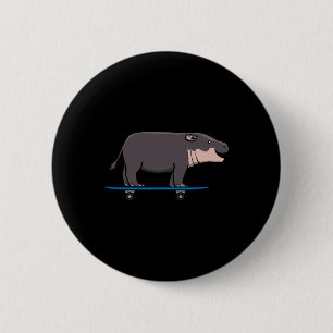 Hippo Wildlife Animal Skateboarding Skater 6 Cm Round Badge