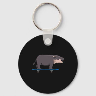 Hippo Wildlife Animal Skateboarding Skater Key Ring