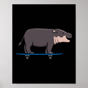 Hippo Wildlife Animal Skateboarding Skater Poster