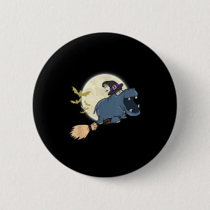 Hippo Witch Hat Riding Broom Stick Zoo Animal Love 6 Cm Round Badge