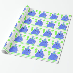 Hippo with Balloons Wrapping Paper
