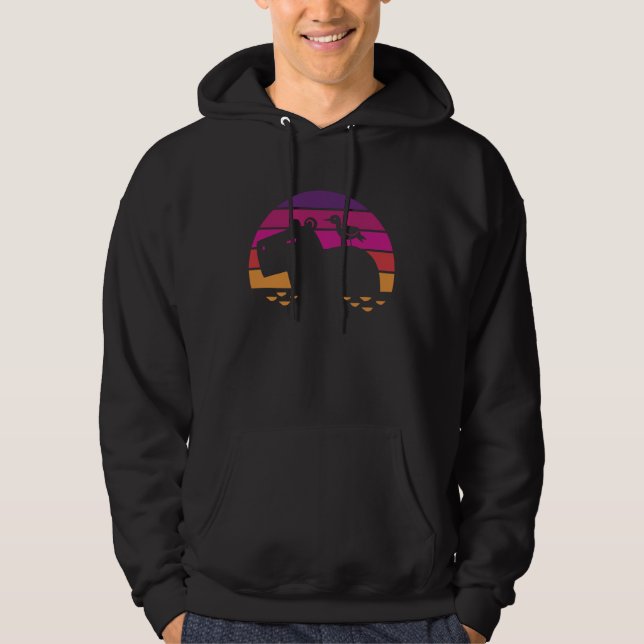 Hippo with bird on the back  colourful rainbow mot hoodie (Front)