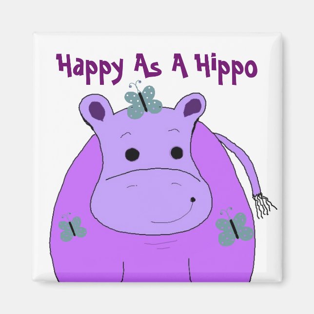 Hippo With Butterflies Magnet (Front)