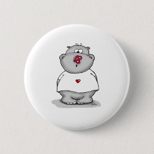 Hippo with Butterfly on his Nose 6 Cm Round Badge