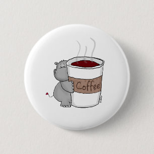 Hippo with Coffee 6 Cm Round Badge