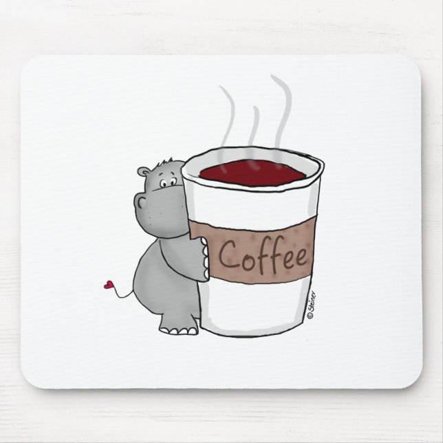 Hippo with Coffee Mouse Mat (Front)