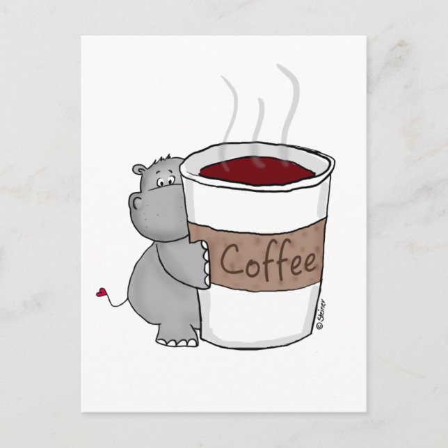Hippo with Coffee Postcard (Front)