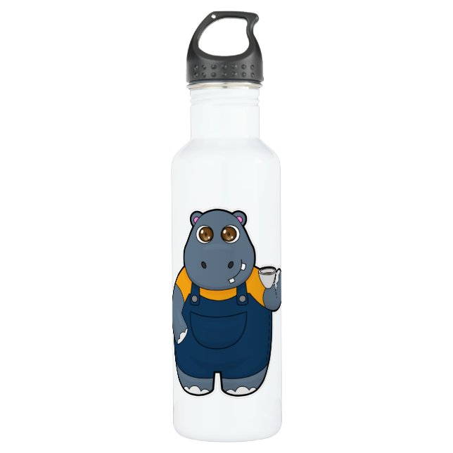 Hippo with Cup of Coffee 710 Ml Water Bottle (Front)