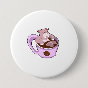 Hippo with Cup of Coffee 7.5 Cm Round Badge
