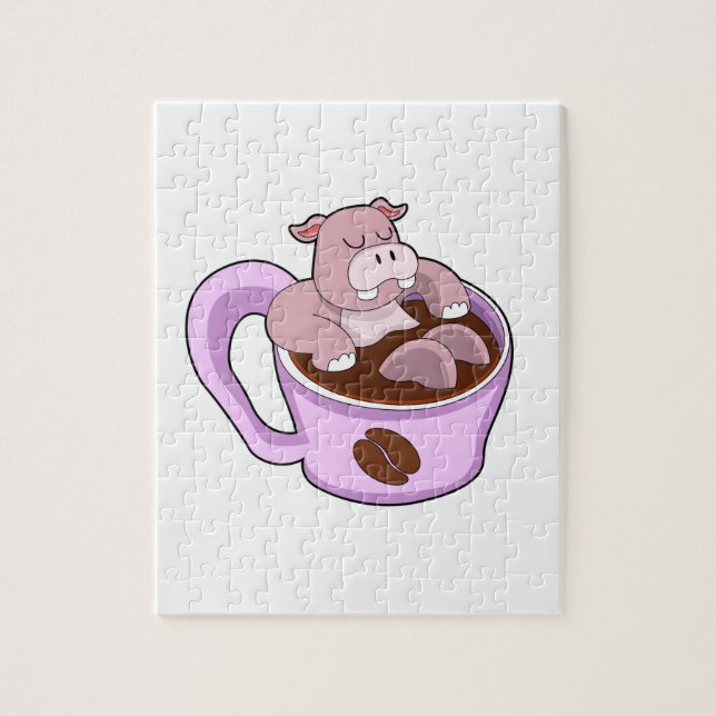 Hippo with Cup of Coffee Jigsaw Puzzle (Vertical)