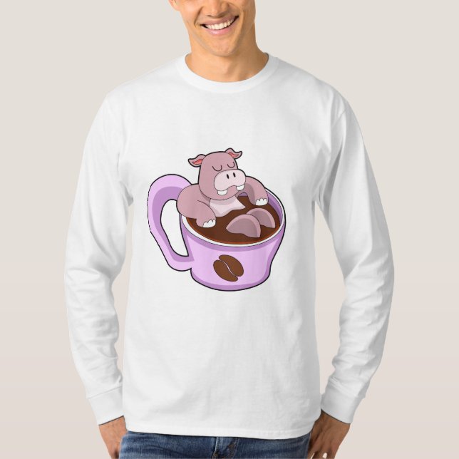 Hippo with Cup of Coffee T-Shirt (Front)