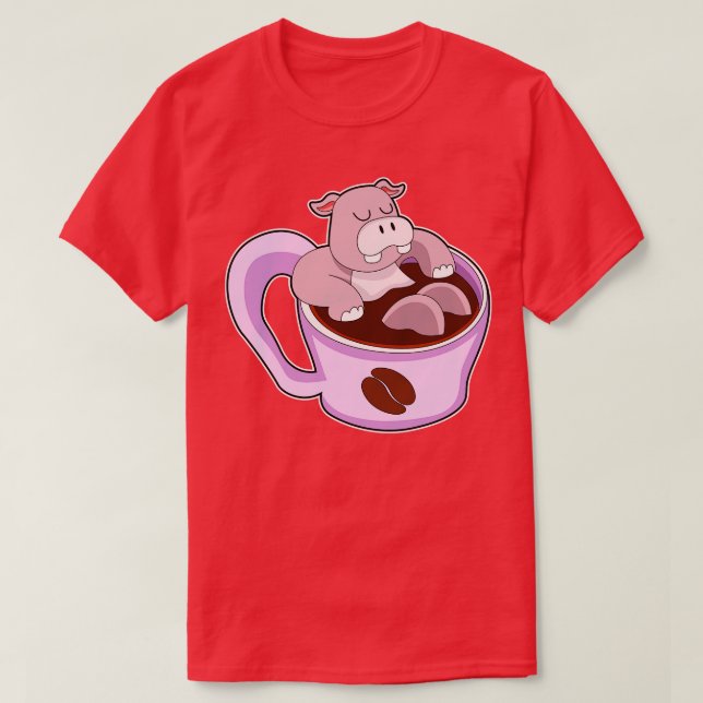 Hippo with Cup of Coffee T-Shirt (Design Front)