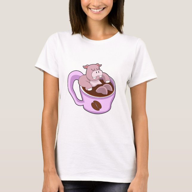 Hippo with Cup of Coffee T-Shirt (Front)