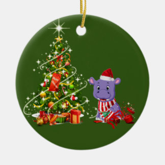 Hippo With Hat Scafts Christmas Ceramic Tree Decoration