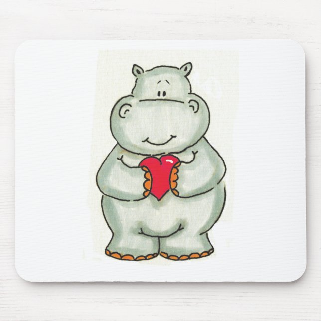 Hippo with Heart Mouse Mat (Front)