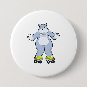 Hippo with Roller skates 7.5 Cm Round Badge