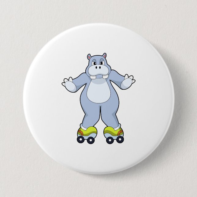 Hippo with Roller skates 7.5 Cm Round Badge (Front)