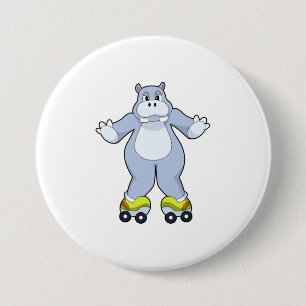 Hippo with Roller skates 7.5 Cm Round Badge