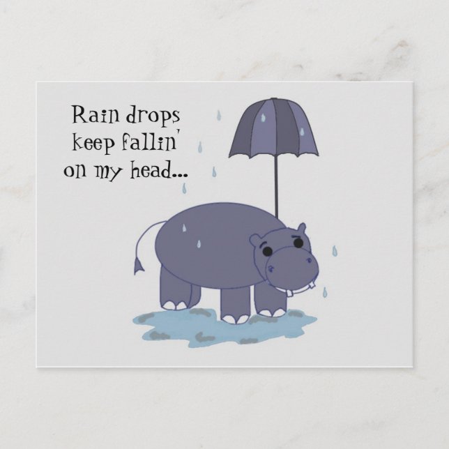 Hippo with Umbrella Rainy Day Saing Postcard (Front)