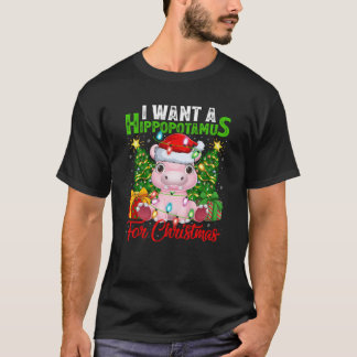 Hippo Xmas Lights Funny I Want A Hippopotamus for  T-Shirt