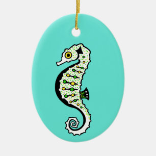 Hippocampus - Cute SEAHORSEl - Ocean green Ceramic Tree Decoration