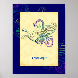 Hippocampus Greek Sea Horse Vintage Art Poster