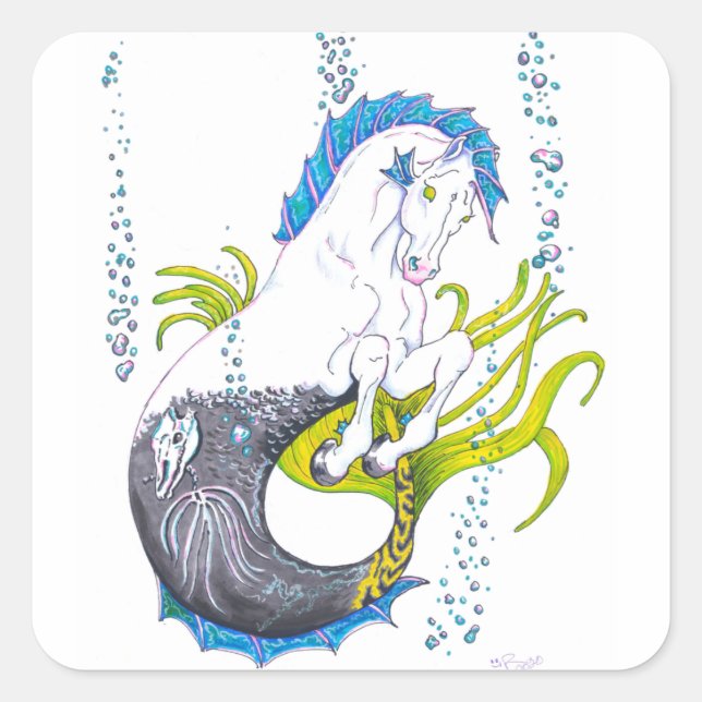 Hippocampus (skull) square sticker (Front)