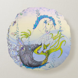 Hippocampus (skull) w/blue/purple/beige) round cushion