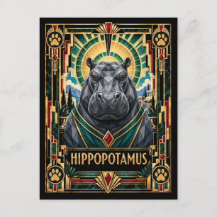 Hippopotamus, Art Deco Wildlife Postcard