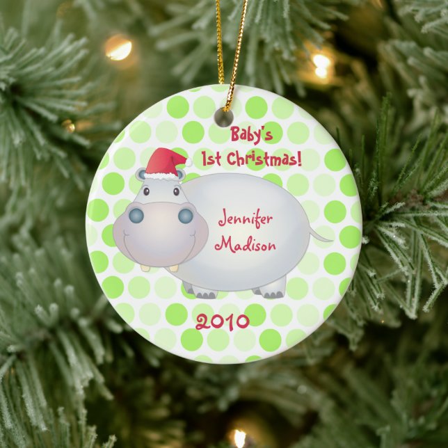 Hippopotamus Babys First Christmas Ornament (Tree)